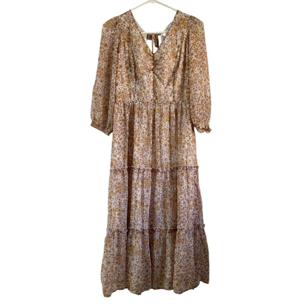 Sincerely Jules Long 3/4 Sleeve V Neck Ditsy Floral Print Dress Womens Large